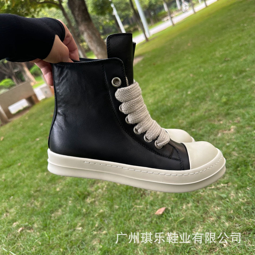 Genuine Leather High-Top Skate Shoes with Wide Laces