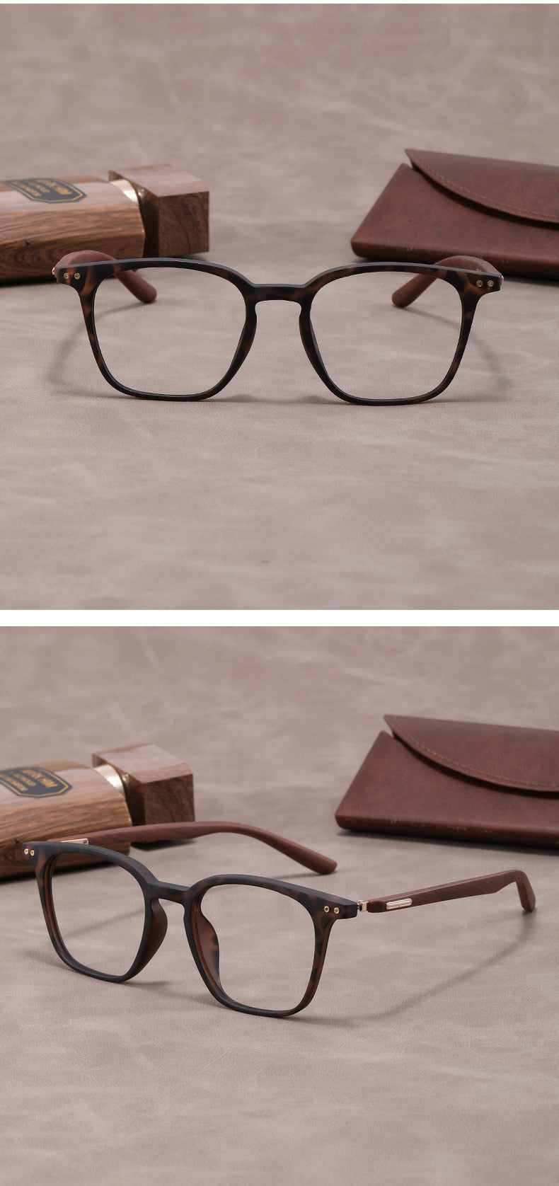 Lightweight, flexible wood grain temples eyeglass frames