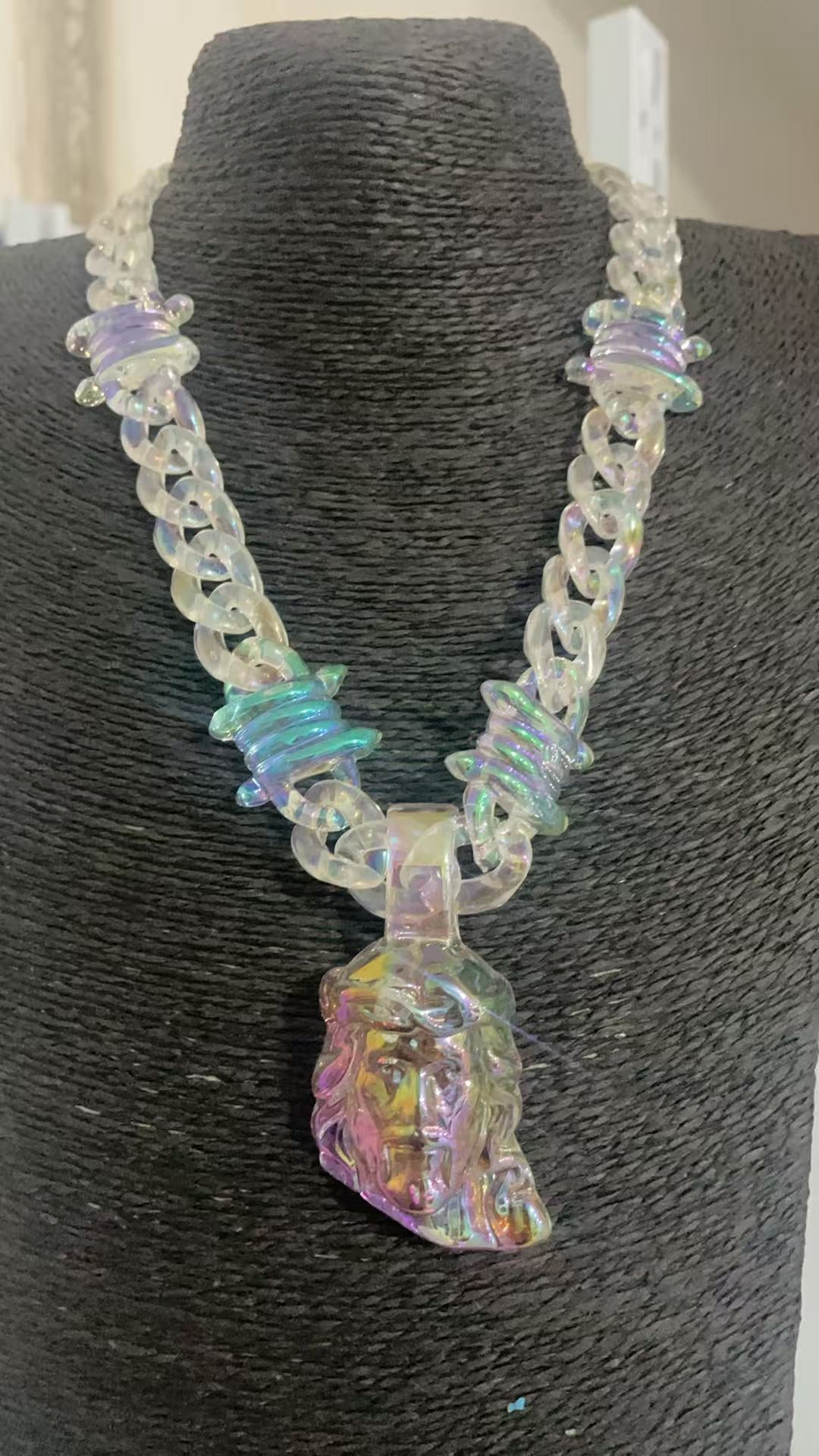 Chrome Hearts transparent resin acrylic cross necklace