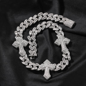 cuban link chain cross tennis necklace