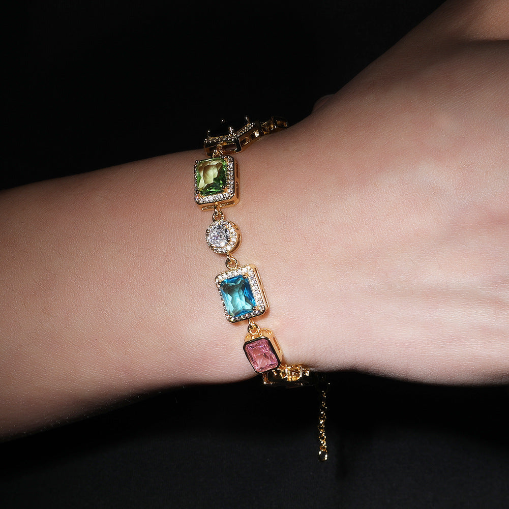 Exquisite diamond-encrusted colored gemstone bracelet and necklace