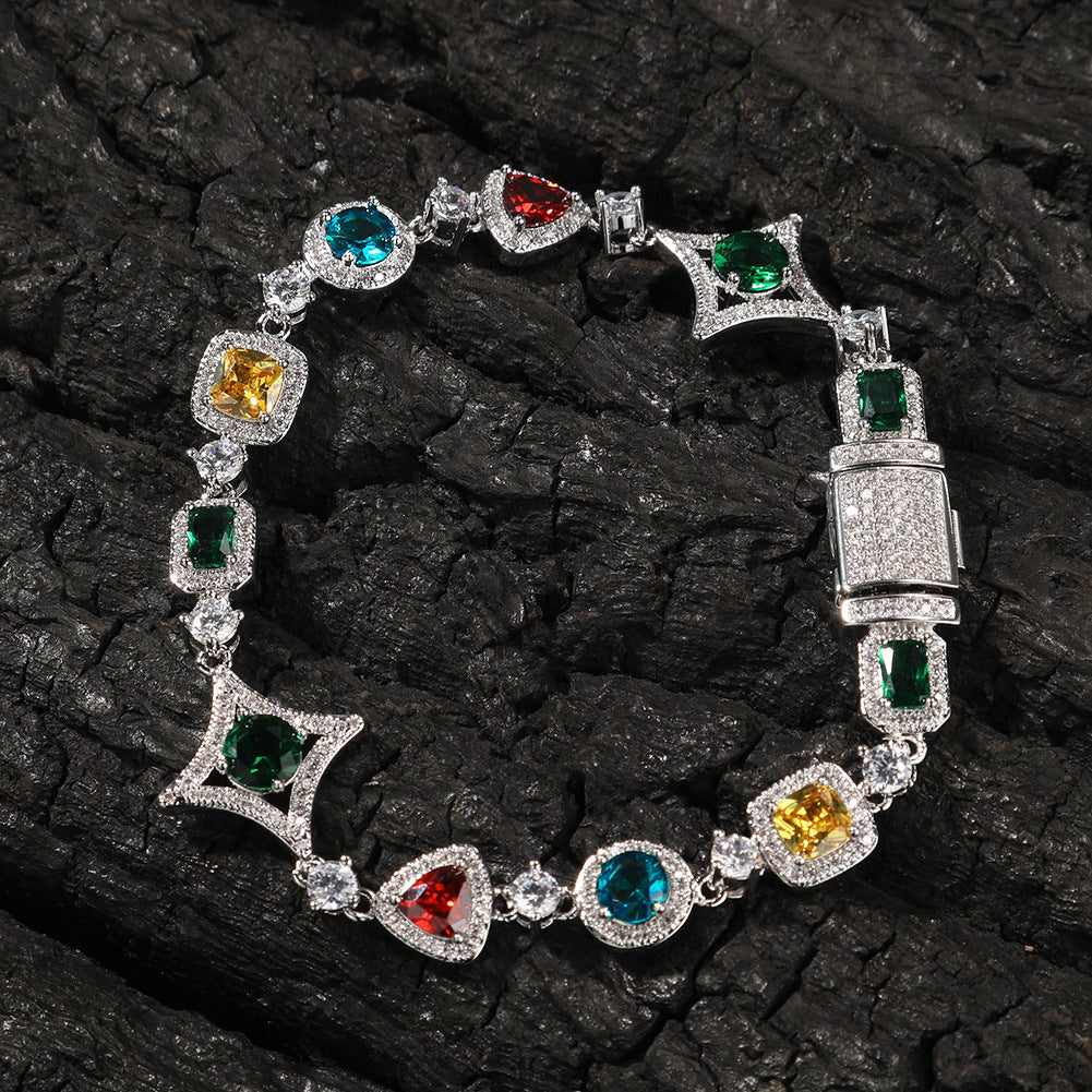 Hip-hop style zircon and colored diamond necklace