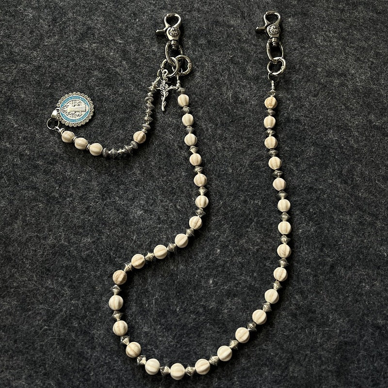 Round White Turquoise Beads with Cross Jesus Design waist chain