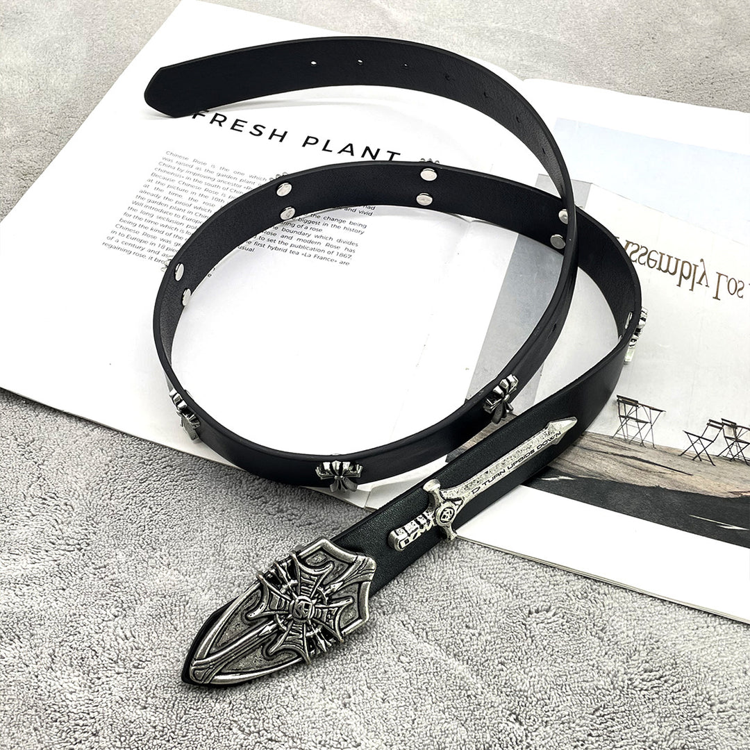Retro sword and shield punk style cross belt
