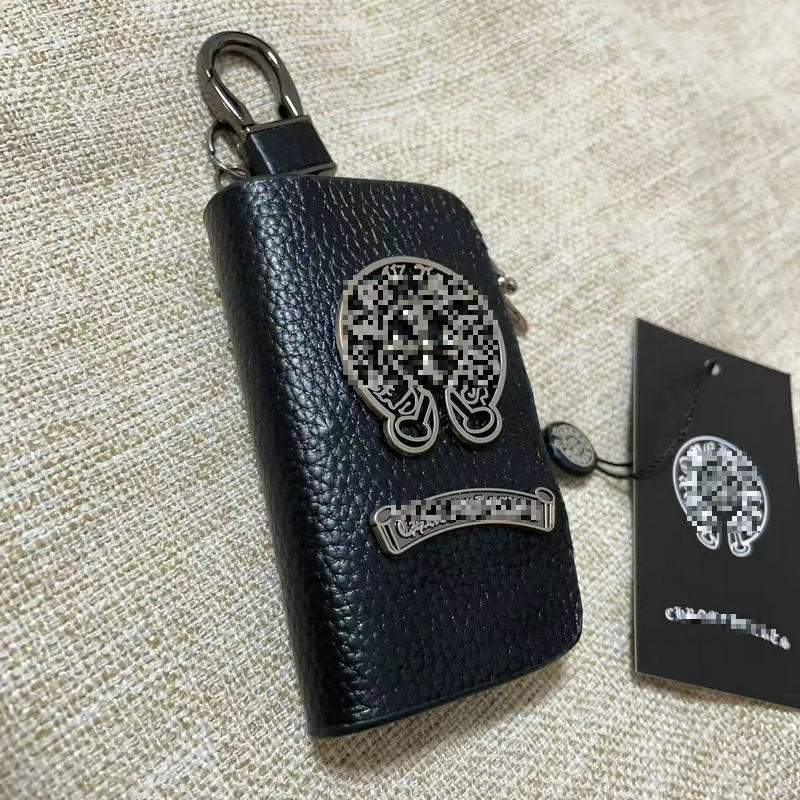 Chrome Hearts Genuine Leather Zipper Cross Key Case