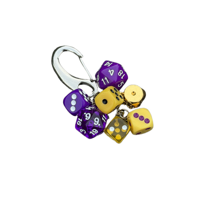 Purple and Gold Dice Handmade Bag Charm Waist Ornament