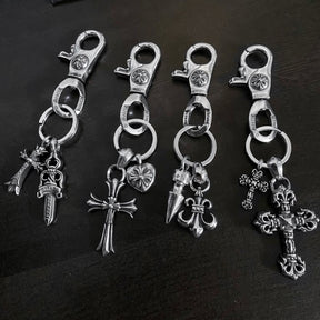 chrome hearts cross anchor heart-shaped dagger keychain