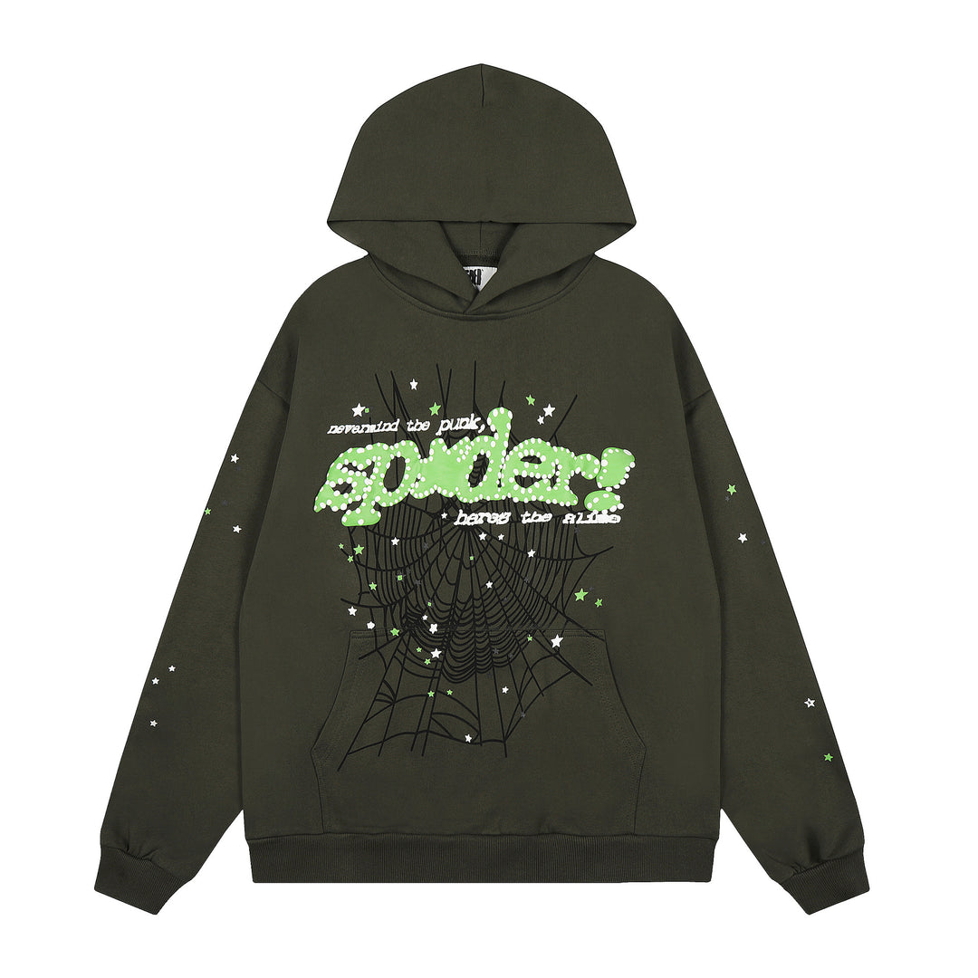 Sp5der patterned beaded 555555 hoodie and trousers