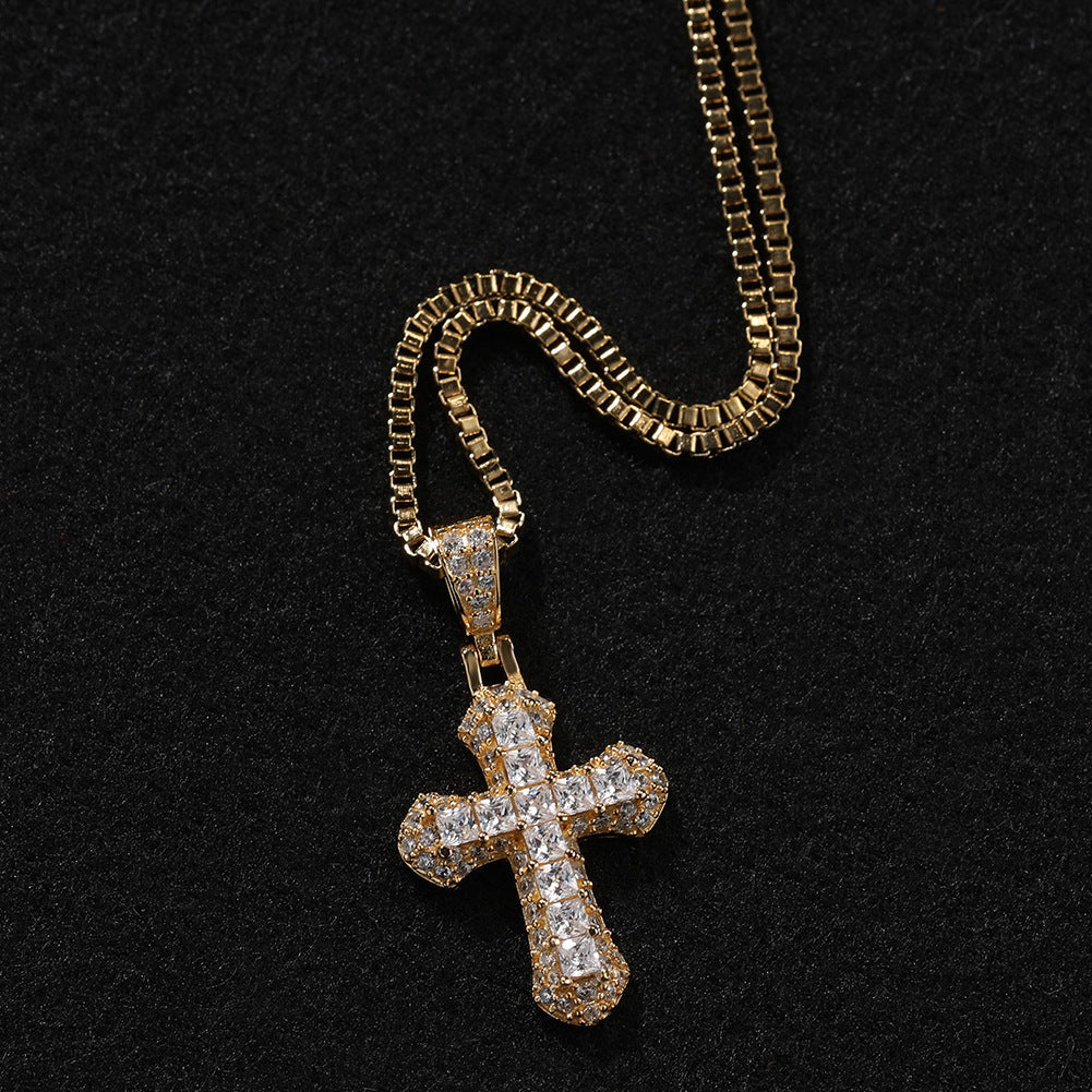 Gold-plated, diamond-encrusted mini cross necklace