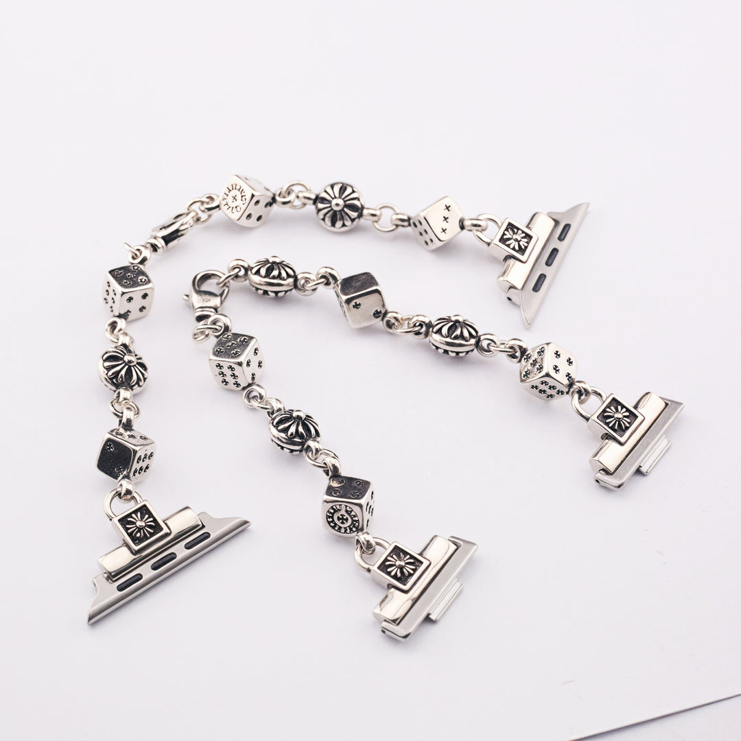 Chrome heart cross flower ball dice watch strap