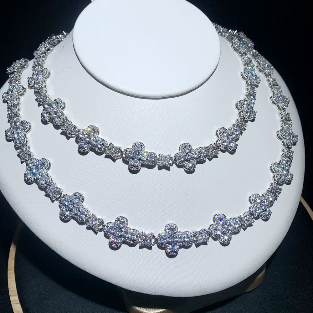 Hip Hop Winged Cross Zirconia Pendant Necklace