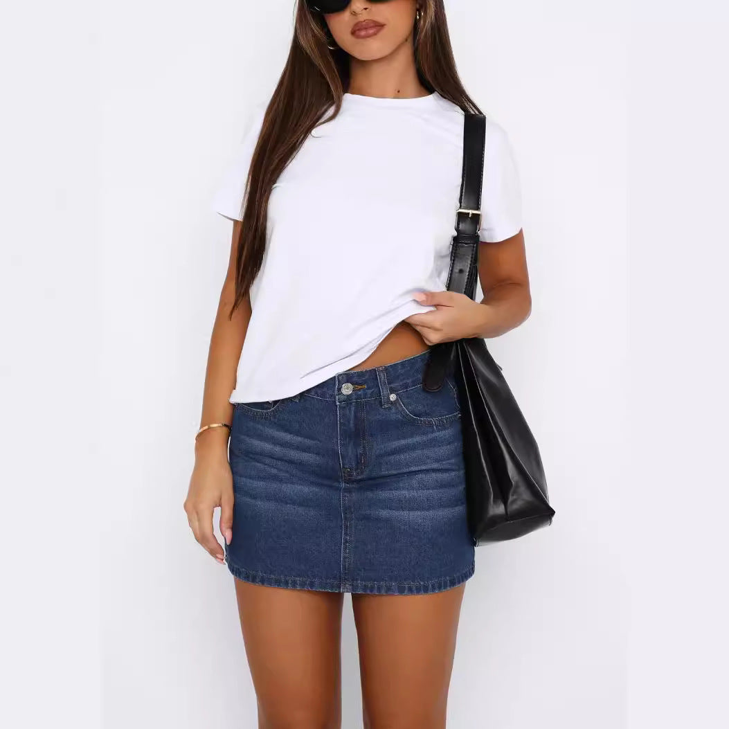 Retro Slim-Fit Stretchy and Casual Denim Mini Skirt