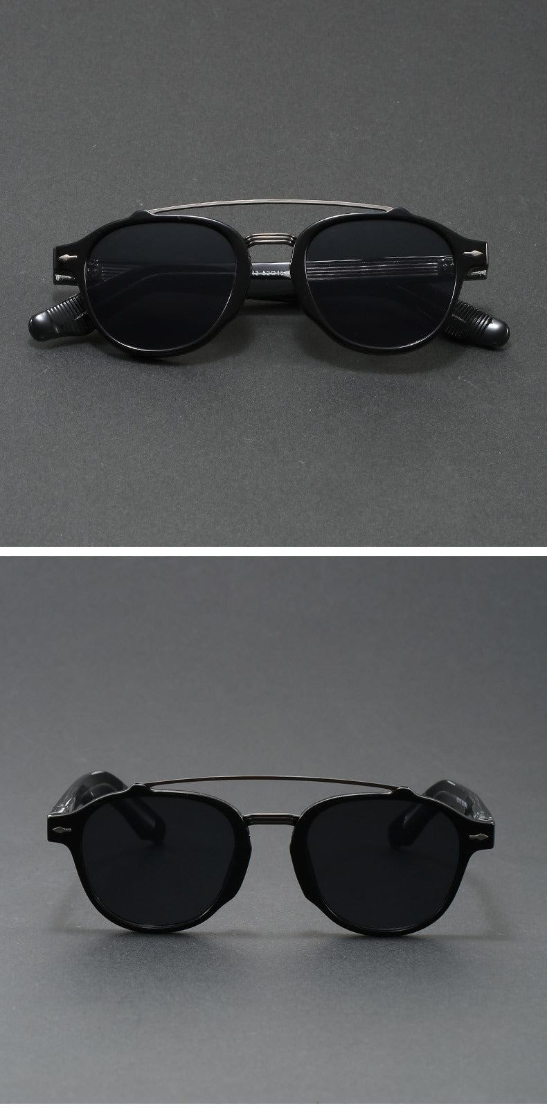 Retro Double Bridge Round Frame Slimming Sunglasses