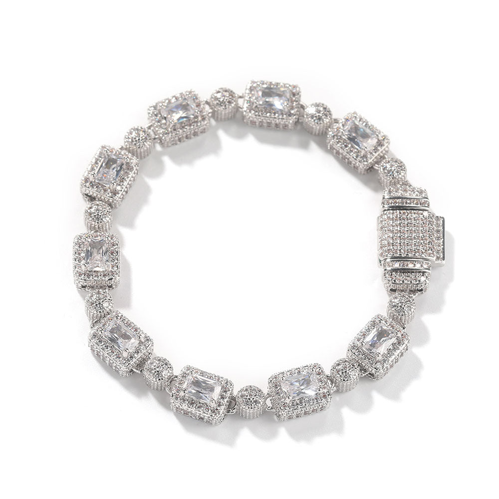 Copper inlaid pink zircon hip-hop bracelet