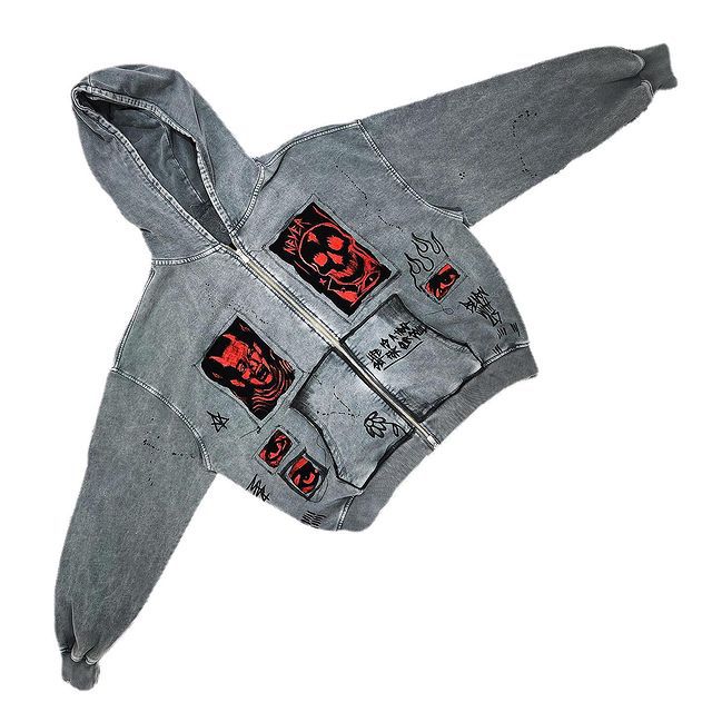Y2K Retro Hoodie with Devil Print and Appliqué