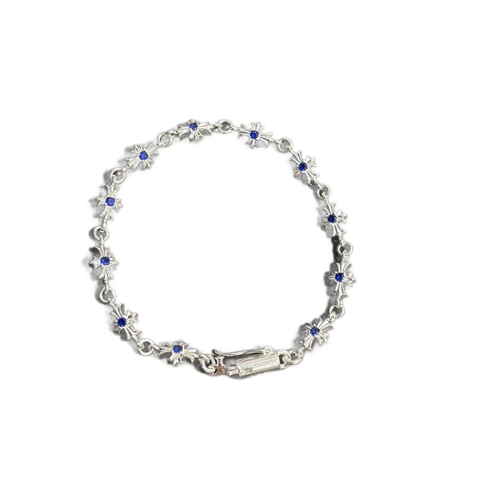 Chrome Hearts Bright Silver Cross Rhinestone Bracelet