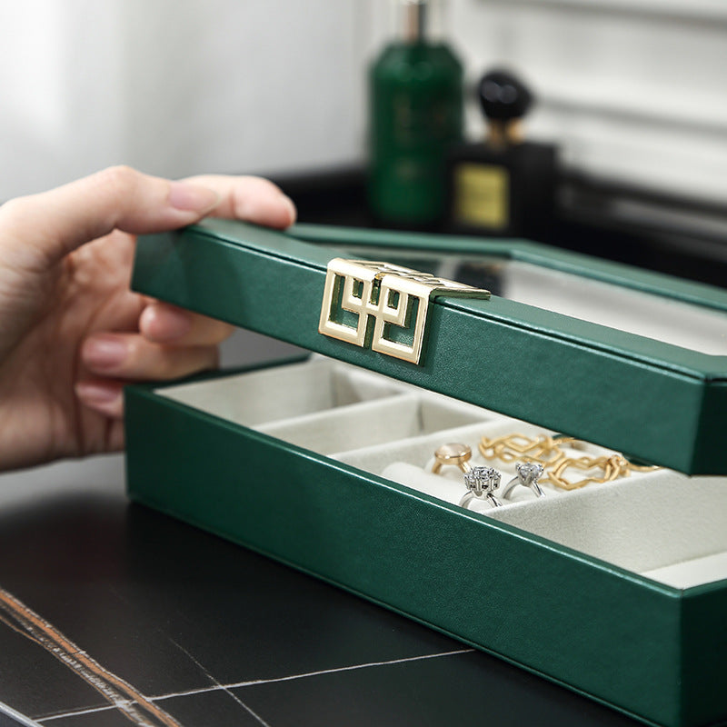 Rectangular PU leather window jewelry box