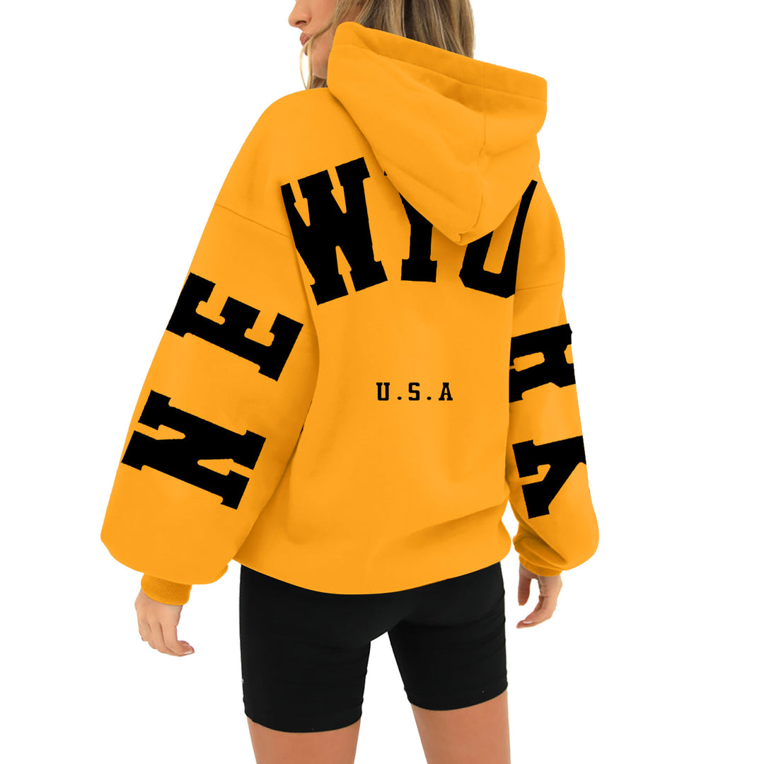 wyo newyork letter print hoodie, loose fit, oversized hoodie