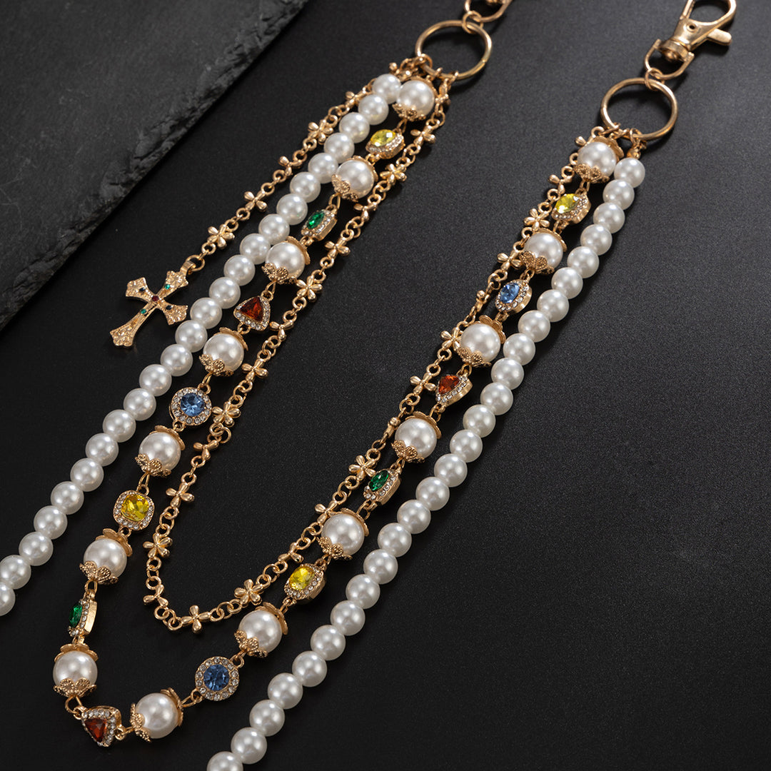 Pearl, Multi-Gemstone, Cross & Floral Pant Chain