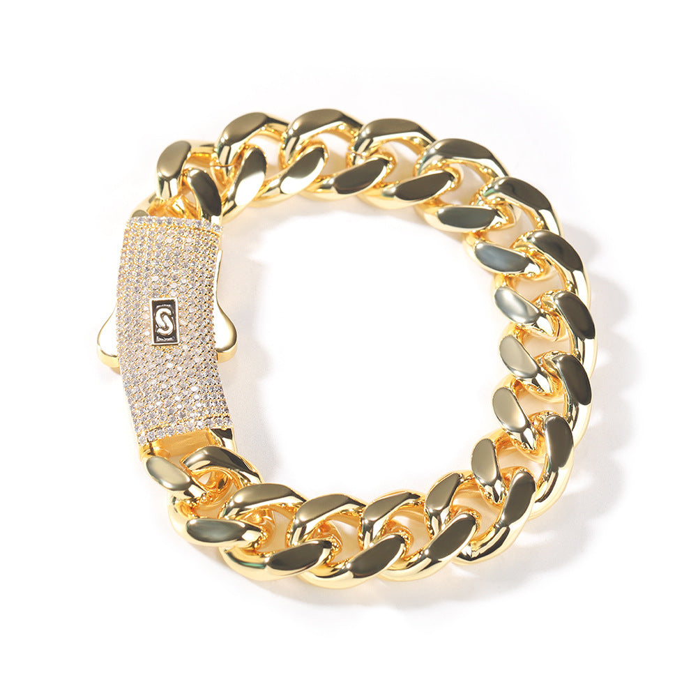 Hip-hop diamond-encrusted clasp smooth Cuban chain