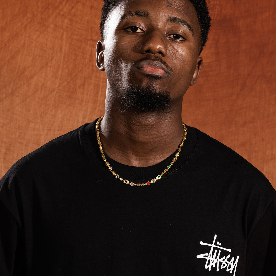 Hip-Hop Diamond-Encrusted 6mm Colored Gemstone Bracelet