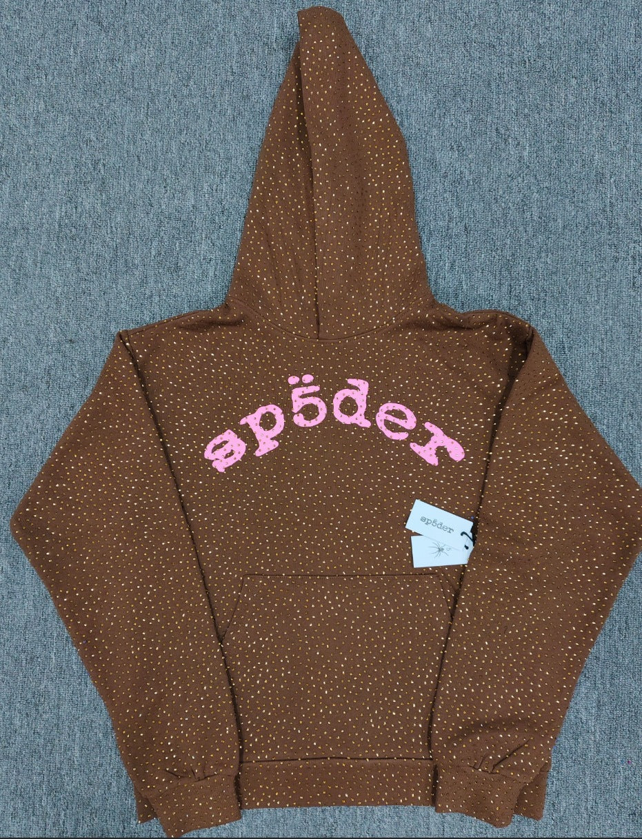 Multi-color full-hot rhinestone Sp5der spider web hoodie