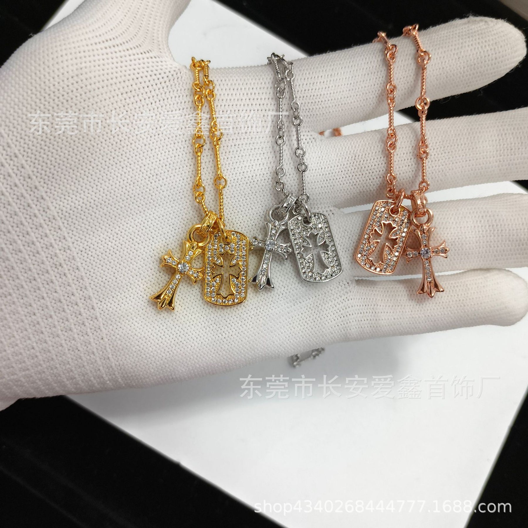 Chrome Hearts Gold Hollow Square Diamond Cross Necklace