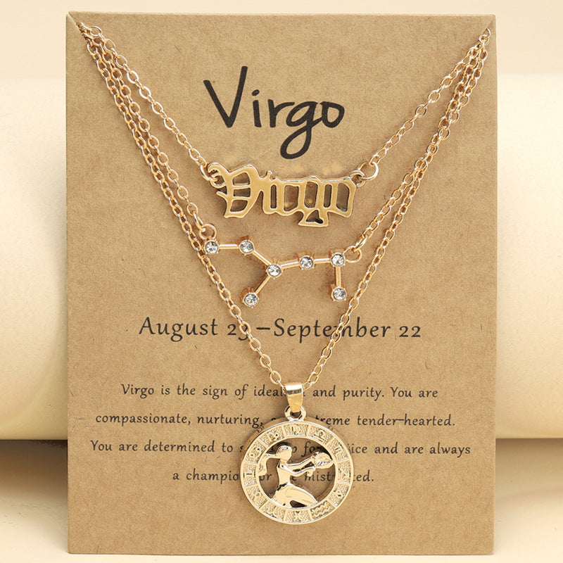 Zodiac Necklace Vintage English Star Image Pendant Three Piece Jewelry Set