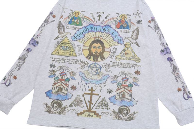Skull angel print vintage distressed long - sleeve