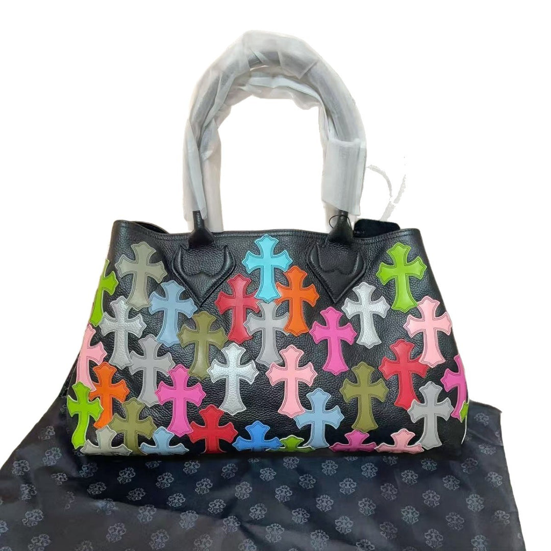 Chrome Hearts Genuine Leather Handbag with Floral Pattern