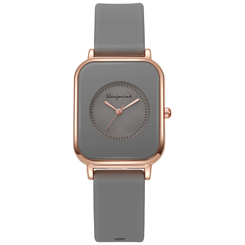 Casual square-shaped, elegant quartz silicone strap student watches.