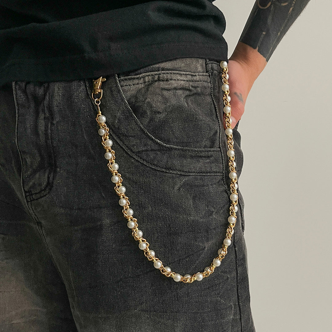 Hip-Hop Pearl-Wrapped Trouser Chain