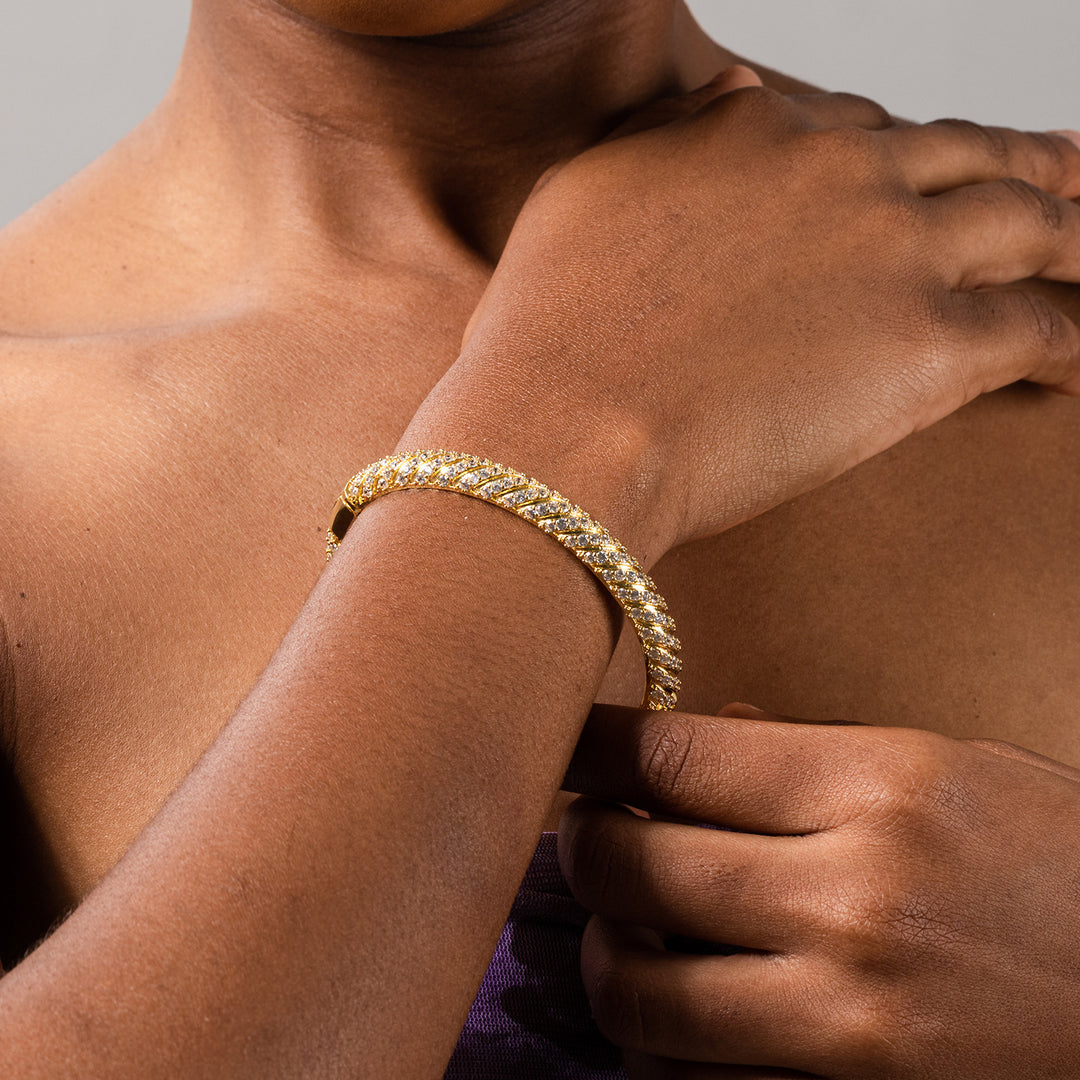 9mm Twill-Patterned, Full-Pavé Twisted Diamond Bangle