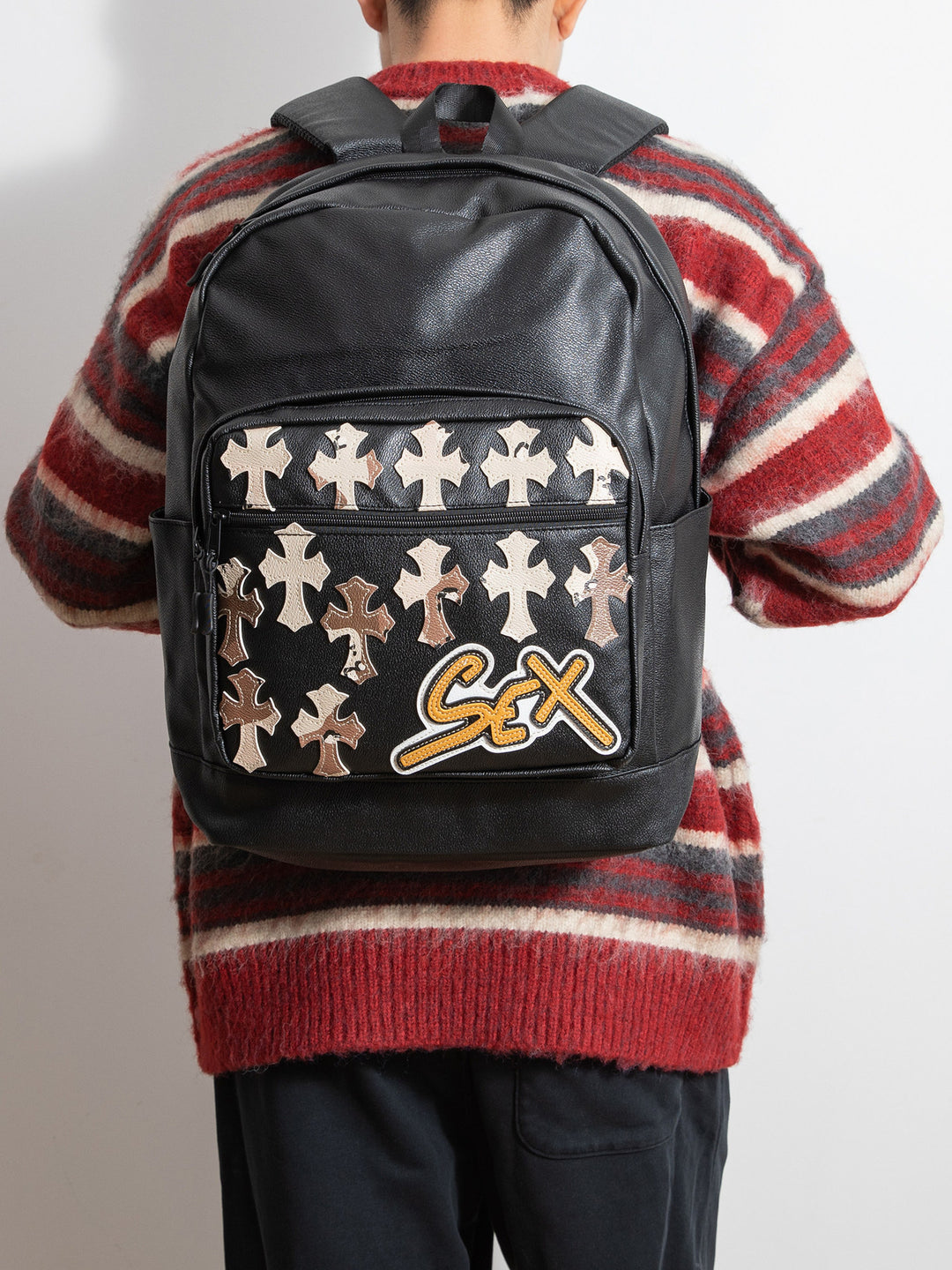 Chrome Hearts Cross PU Leather Student Backpack