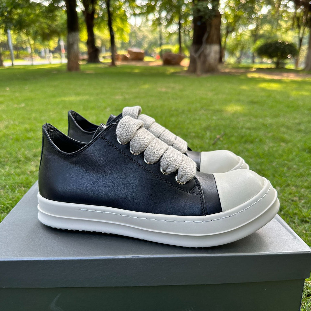 Genuine Leather Low-Top Skate Shoes with Wide Laces