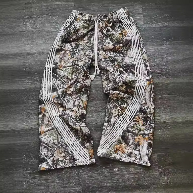 Y2K Branch Print Striped Pants