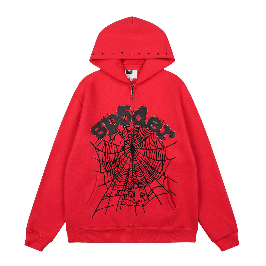 Sp5der patterned beaded 555555 hoodie and trousers