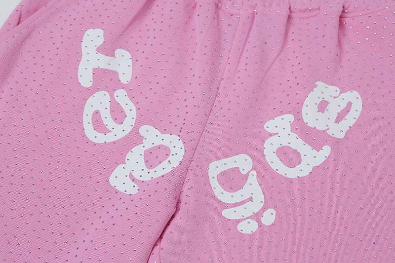 Sp5de five-inch shorts with full-on rhinestone hot-fix design