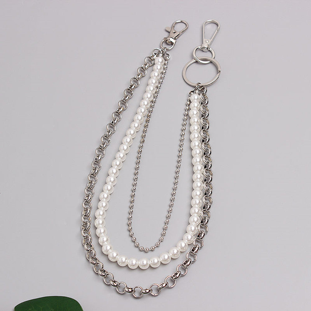 Irregular Pearl & Cuban Link Mixed-Material Punk Waist Chain