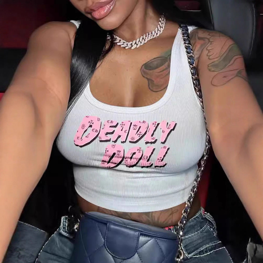 Chrome Hearts Sexy Letter Print U-Neck Tank Top