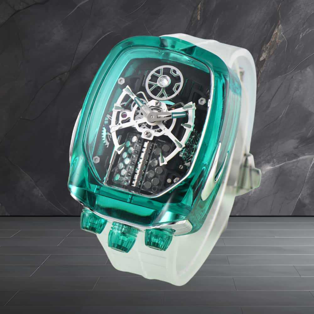 W16 Engine-Style Watch with Sparkling Transparent Crystal Case