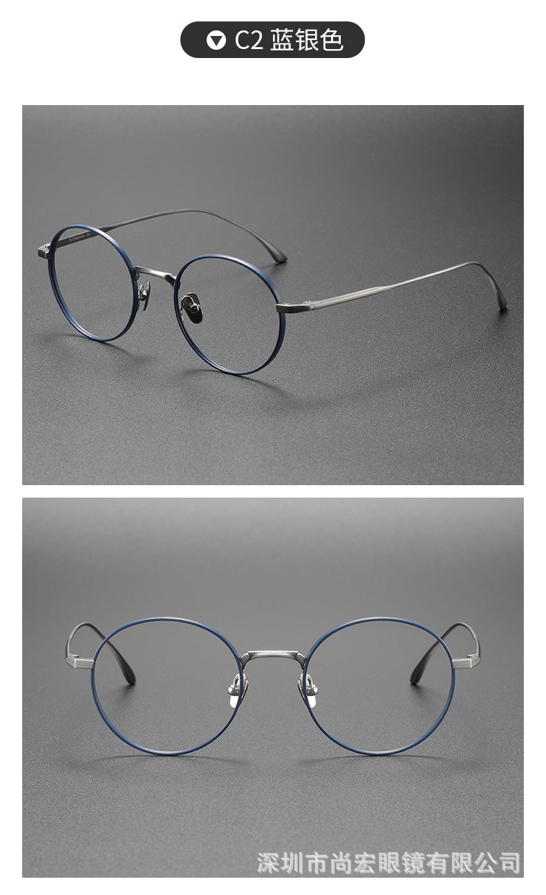 Pure titanium women's retro round handmade glasses frame