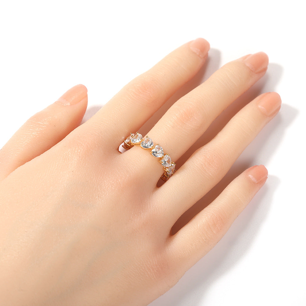 Hip-hop single-row heart-shaped zircon rings