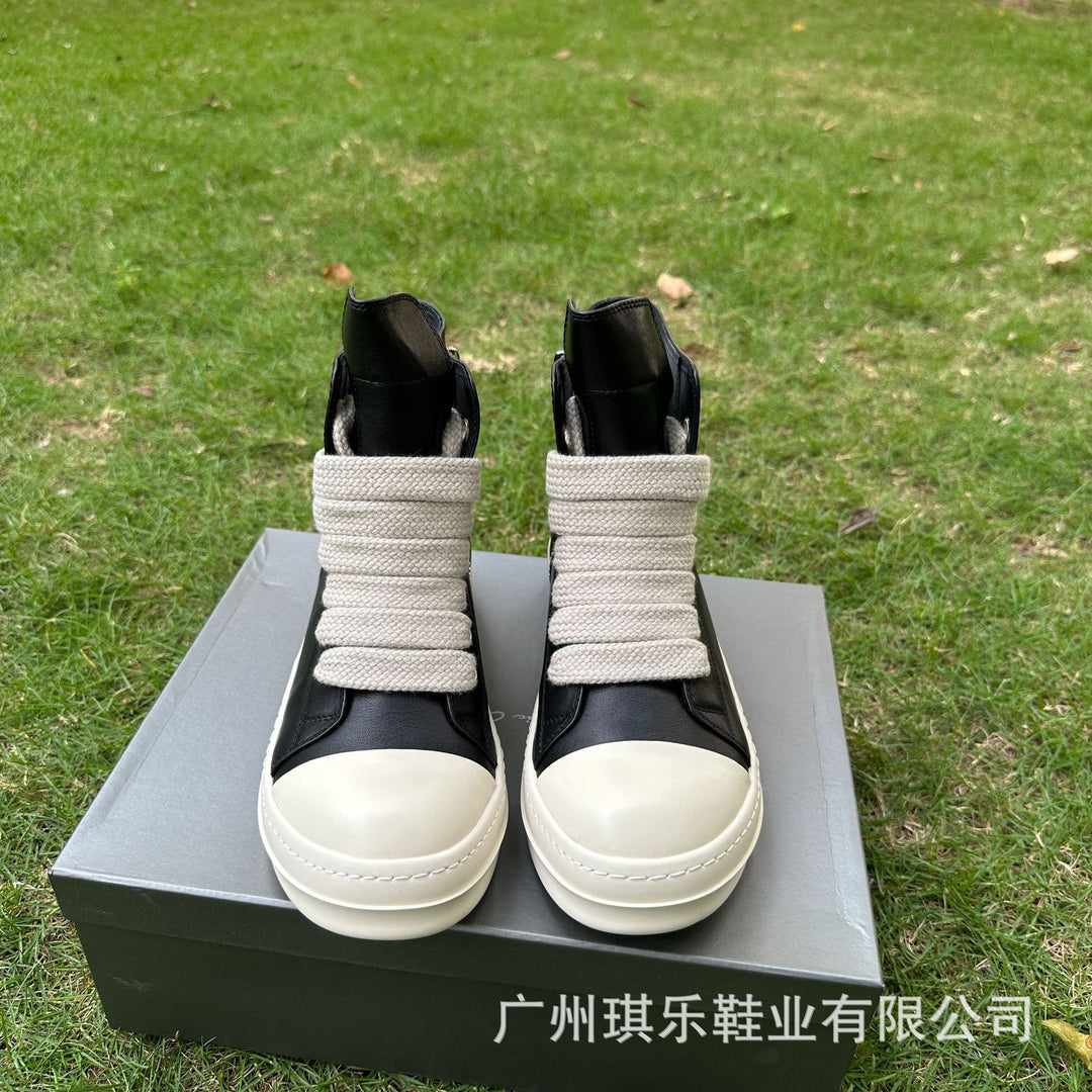 Genuine Leather High-Top Skate Shoes with Wide Laces