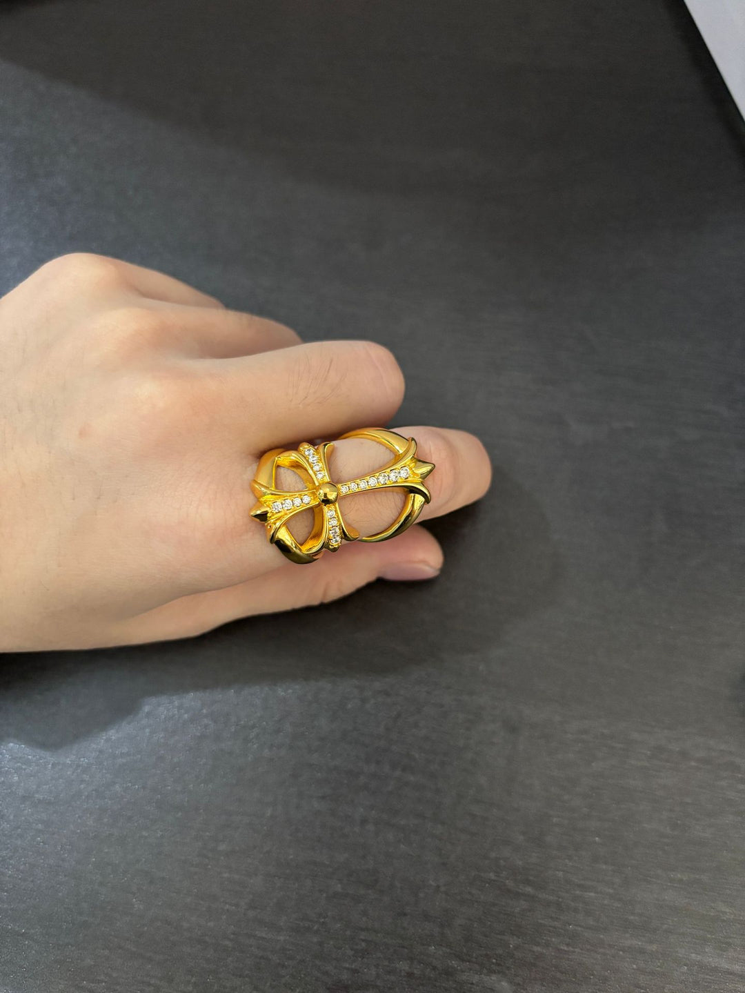Chrome Hearts Openwork Cross Ring with Diamond Accents