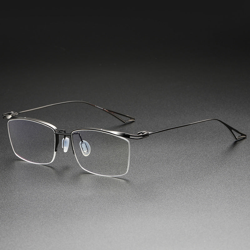 Plain color pure titanium handmade half-rimmed glasses