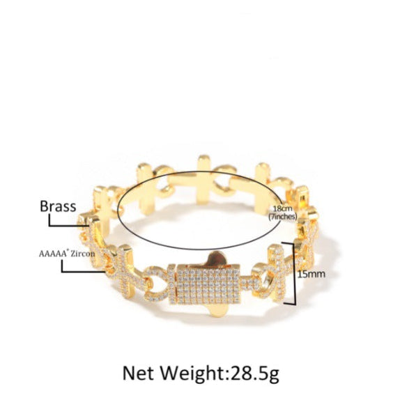 15mm Full-Diamond Cross Necklace & Bracelet