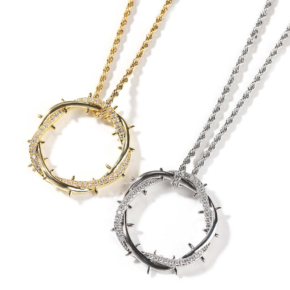 Hip-hop zircon-encrusted thorny crown pendant