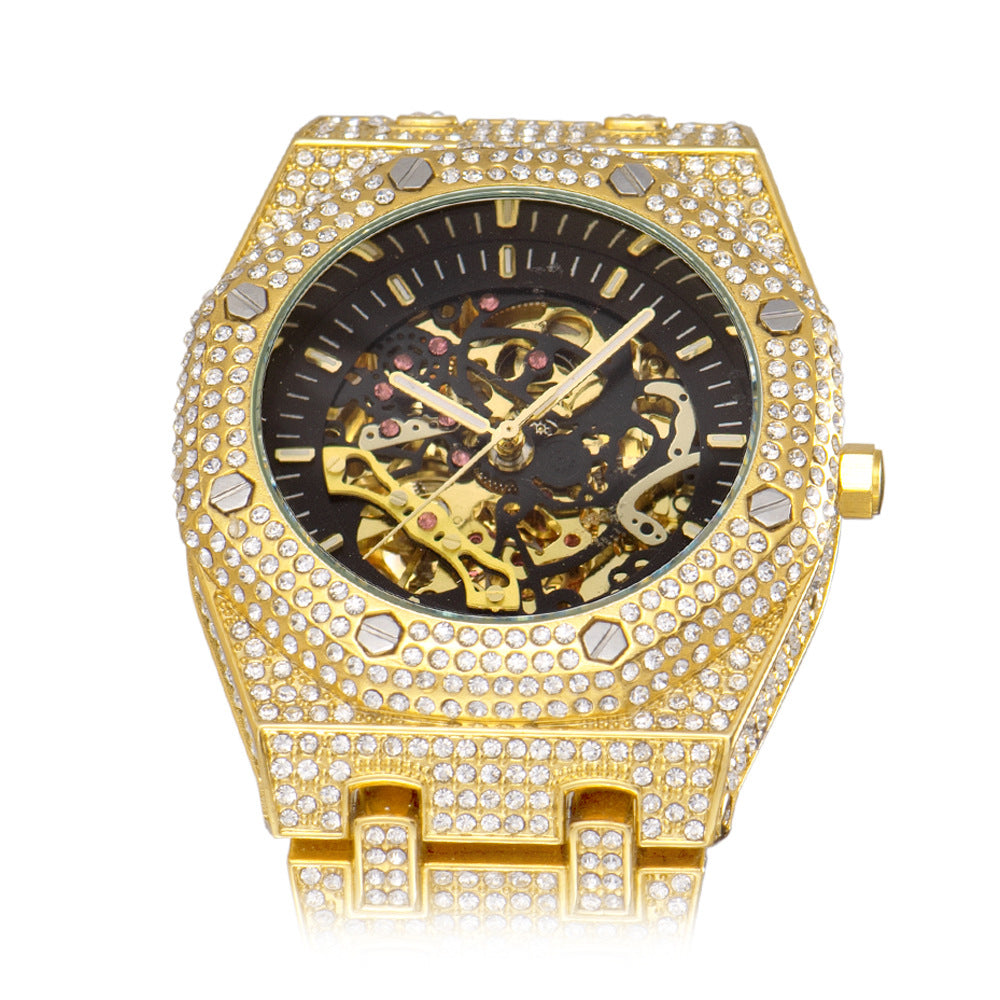 Fully Diamond Skeleton Mechanical Waterproof Luminous Watch