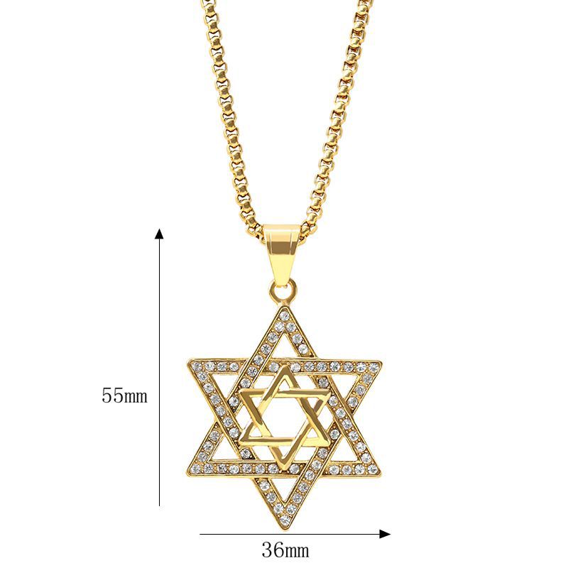 star of david necklace diamond-studded double-layer necklace